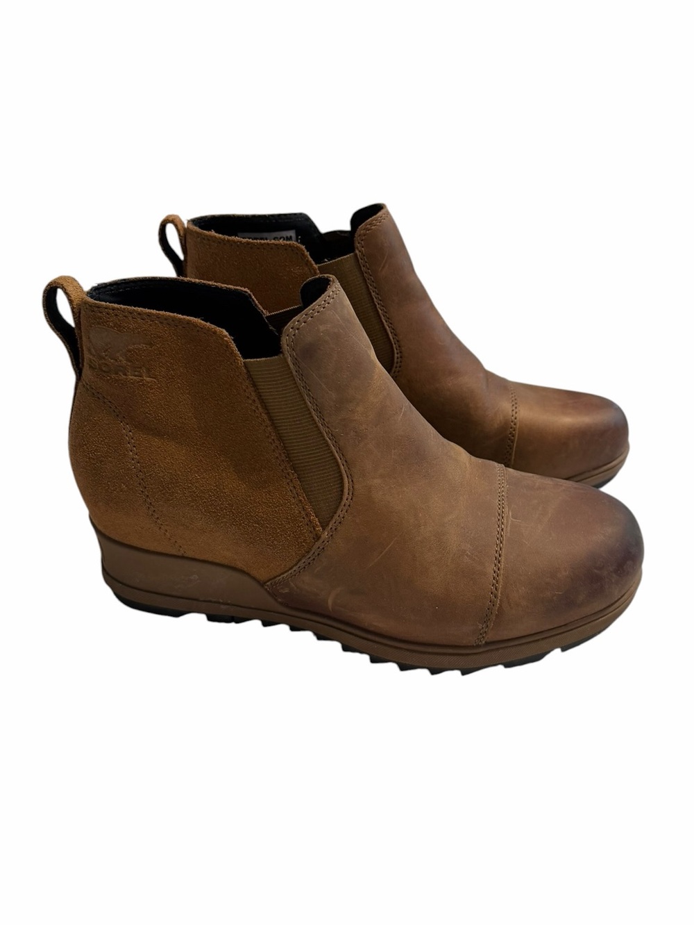 Sorel Women’s Evie Brown Leather Chelsea Wedge Waterproof Ankle Boots Size 9